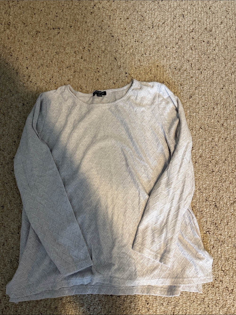 Textured Light Gray Quilted Long Sleeve Pullover